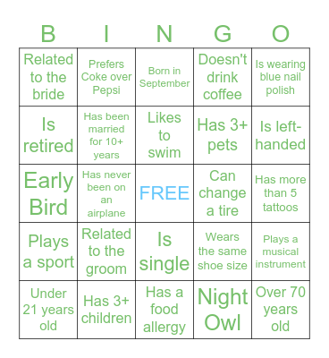 Find the Guest Bingo Card