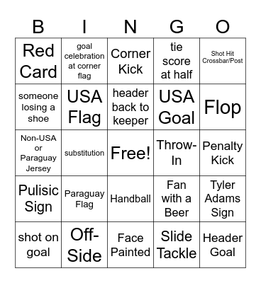 USA vs Paraguay Bingo Card