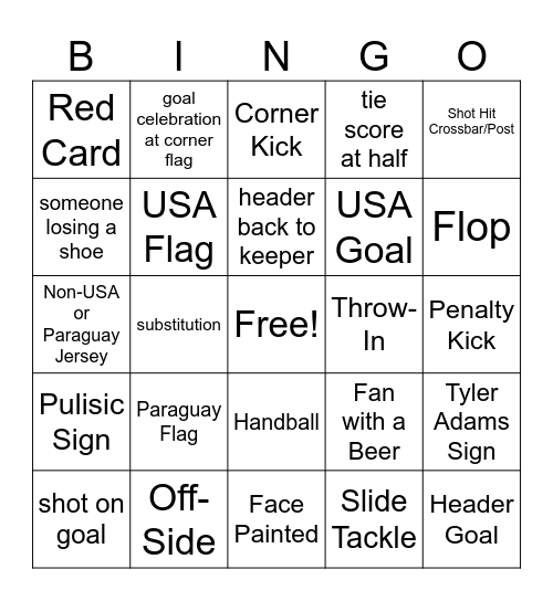 USA vs Paraguay Bingo Card