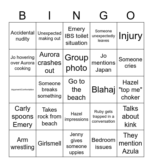 Brighton Trip Bingo Card