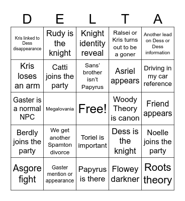 DELTARUNE TOMORROW Bingo Card