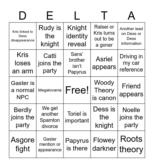 DELTARUNE TOMORROW Bingo Card