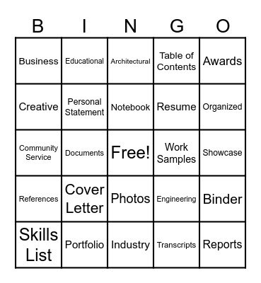 Career Portfolio Bingo Card