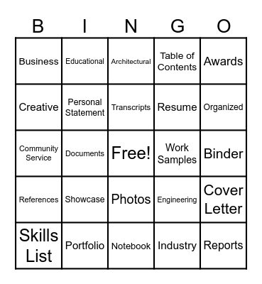 Career Portfolio Bingo Card