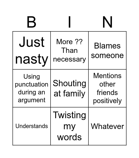 Taff bingo Card