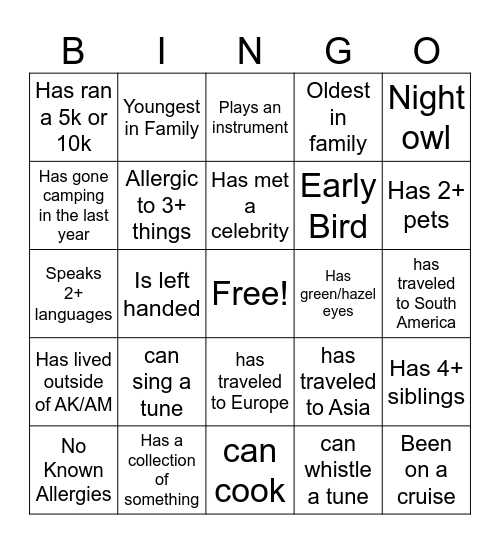 Underclass Human Bingo Card