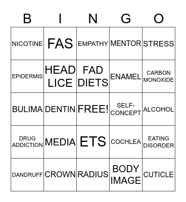 HEALTH Bingo Card