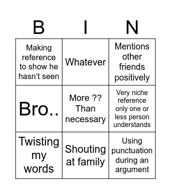 Taff Bingo Card