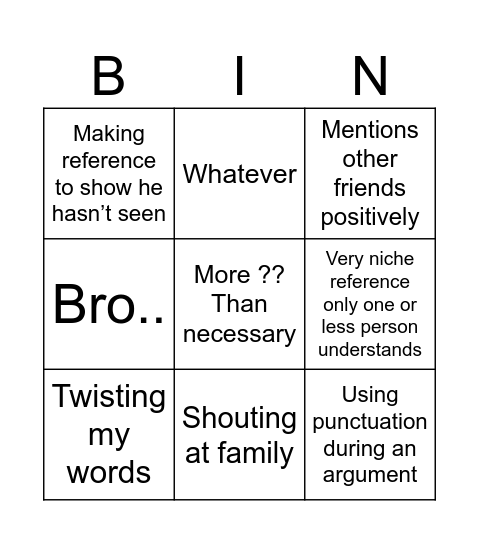 Taff Bingo Card