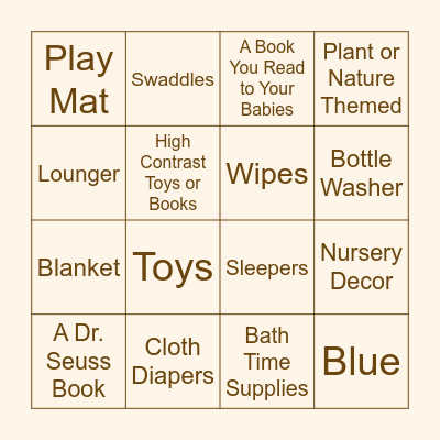Baby Gift Bingo Card