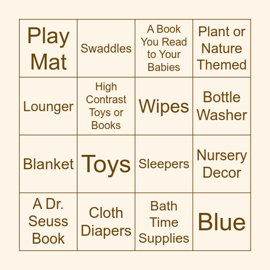 Baby Gift Bingo Card