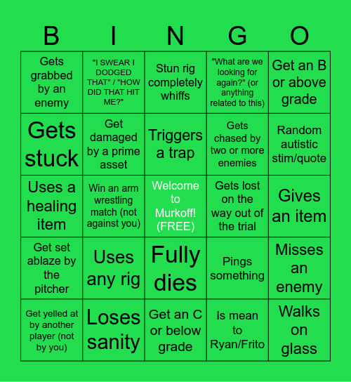 Outlast Bingo Card
