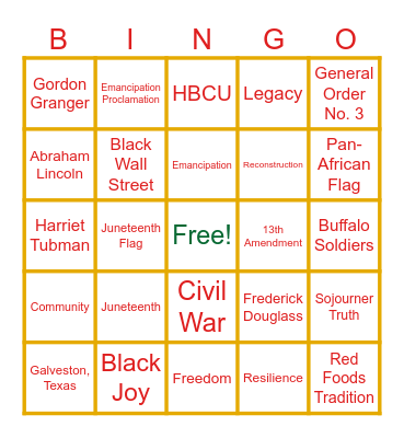Juneteenth Bingo Card