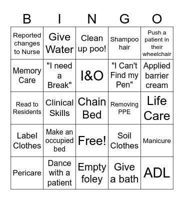 CNA week BINGO Card