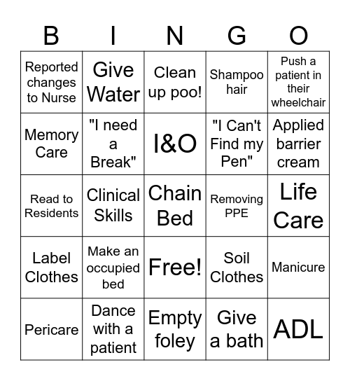 CNA week BINGO Card