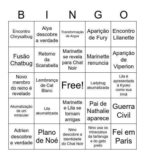 Miraculous Final da 6ª Temporada Bingo Card