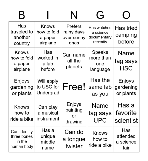 Untitled Bingo Card