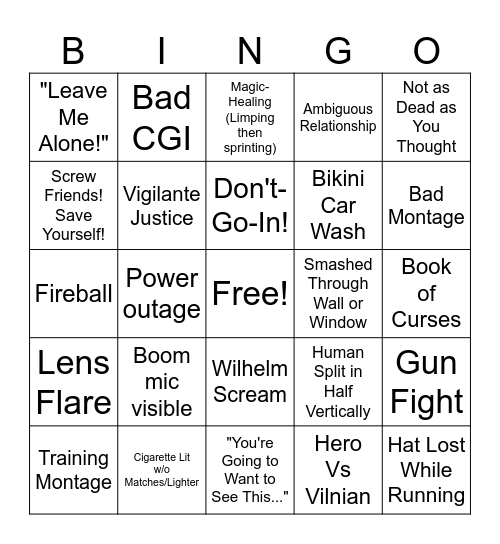 B Movie Bingo Card