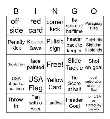 USA vs Paraguay Bingo Card