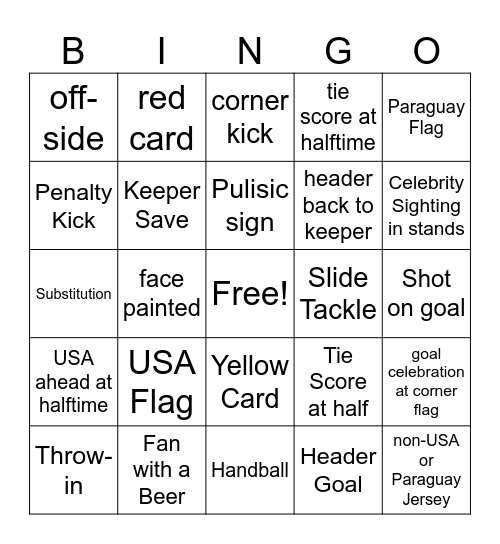 USA vs Paraguay Bingo Card