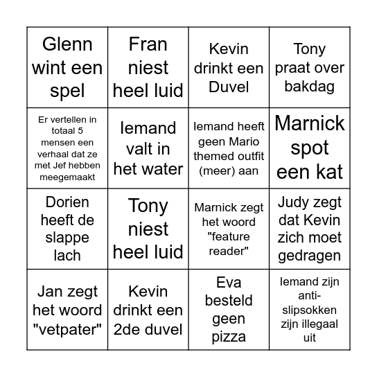 Vrijgezellige Jef Bingo Card