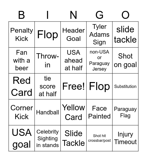 USA vs Paraguay Bingo Card