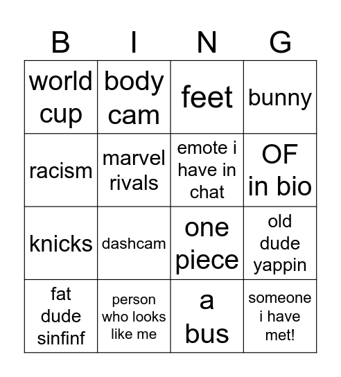 Untitled Bingo Card