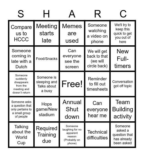 All Staff Meeting Bingo Card