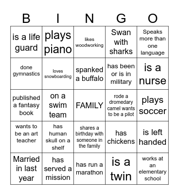 Gailey Family Reunion Bingo Card