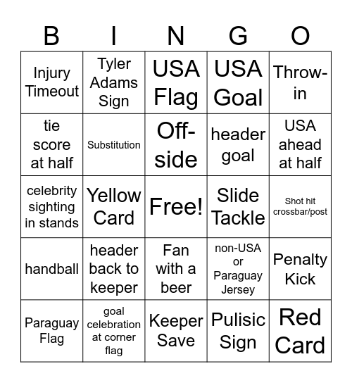 USA vs Paraguay Bingo Card