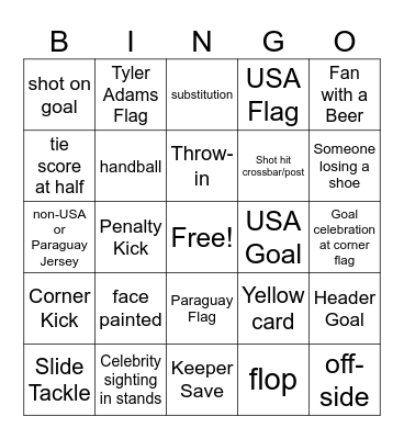USA vs Paraguay Bingo Card