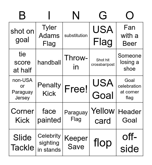 USA vs Paraguay Bingo Card