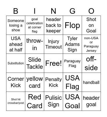 USA vs Paraguay Bingo Card