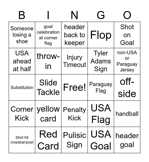 USA vs Paraguay Bingo Card