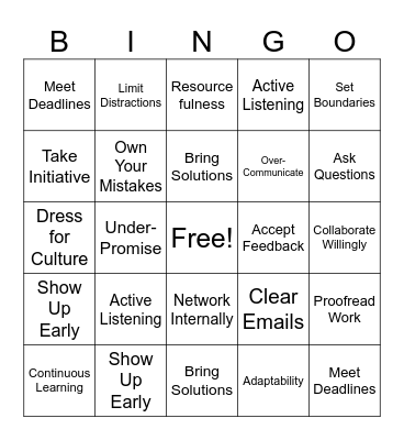 Jobs Plus Bingo Card