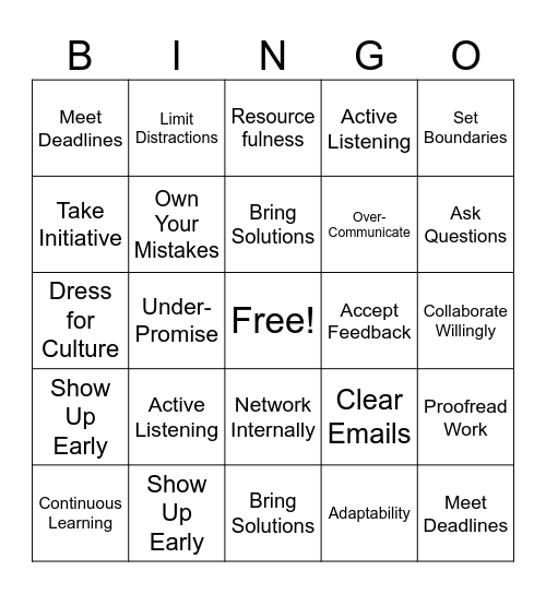 Jobs Plus Bingo Card