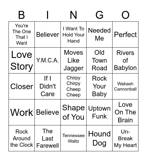 Five-0-Five Music Bing - Top Grossing Songs 1 Bingo Card
