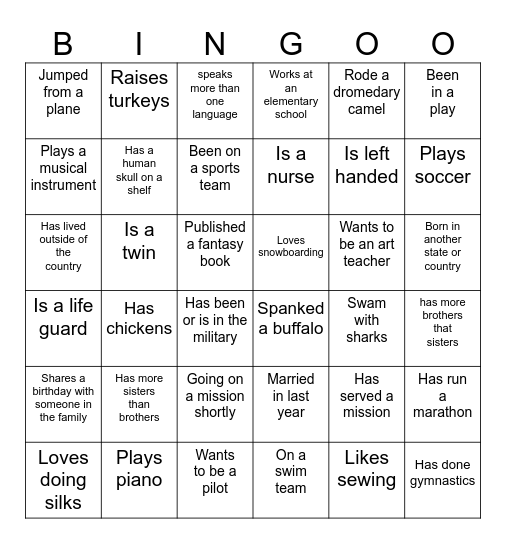 Gailey Family Reunion Bingo Card