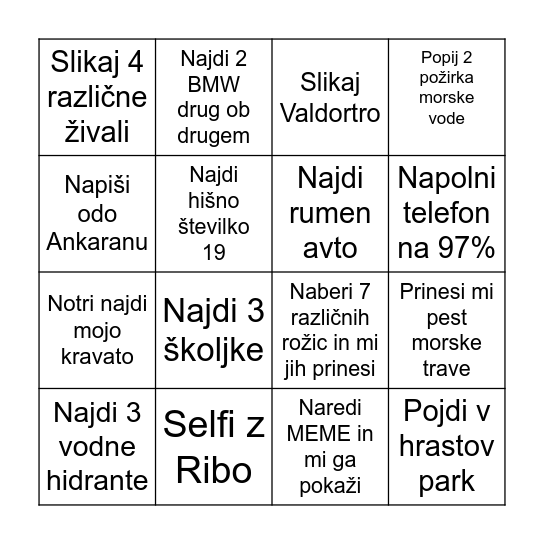 Ime Skupine-                            Skupna Starost- Bingo Card