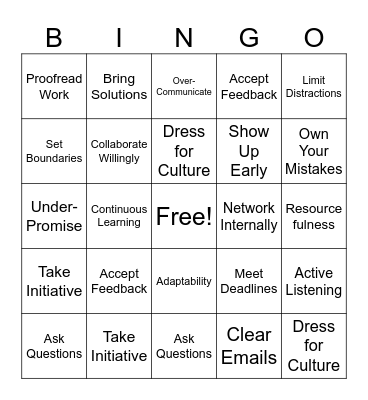 Jobs Plus Bingo Card