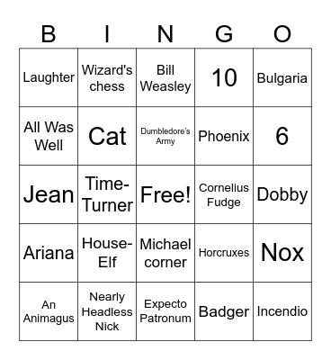Skydance Harry Potter Trivia Bingo Card
