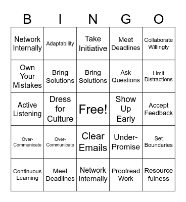 Jobs Plus Bingo Card