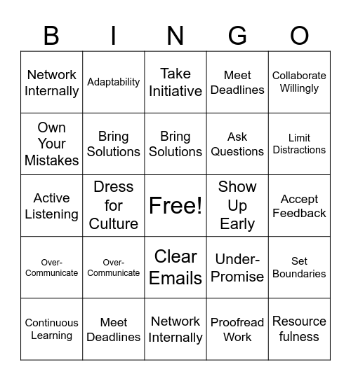 Jobs Plus Bingo Card