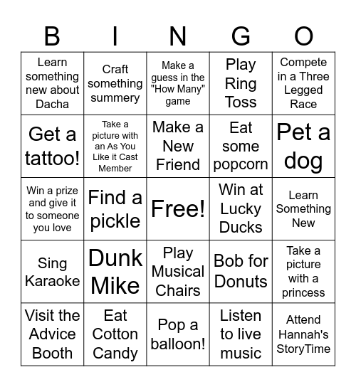 Fun(d)fair Bingo! Bingo Card