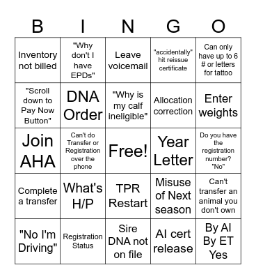 Customer Service Bingo Card