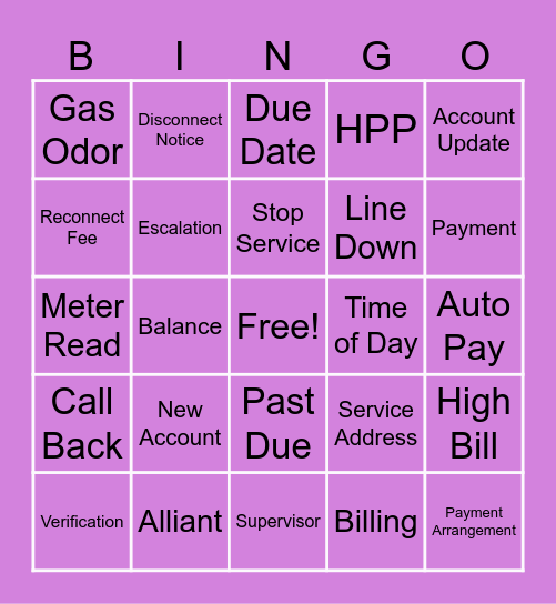 Alliant ENERGY Bingo Card