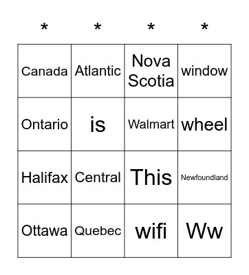 Canada Bingo Card