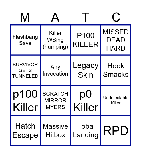 Ultimate DBD Bingo Card