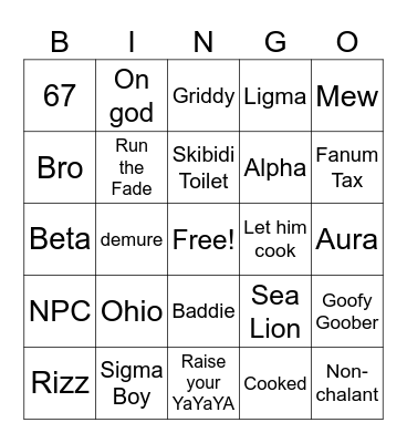 Brainrot Bingo Card