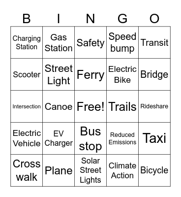 Low Carbon Transportation Plan Bingo Card